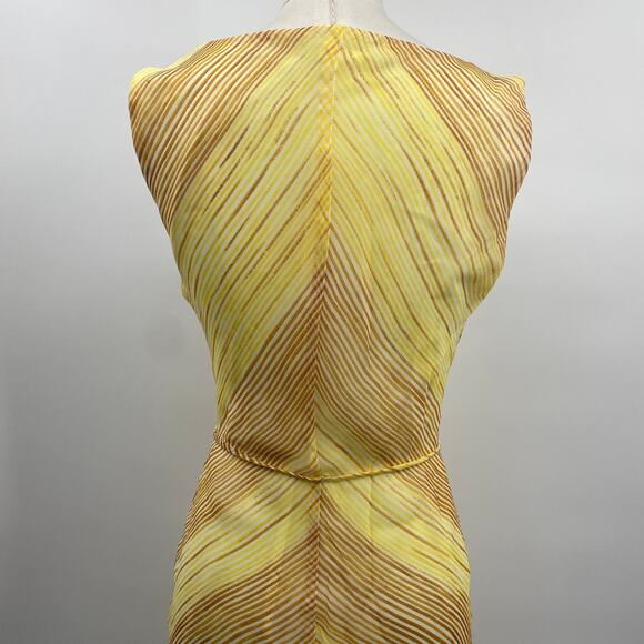 Vintage Y2k Bias Cut Cowl Neck Midi Dress Stripe Pattern Tie Waist Yellow Small - Picture 7 of 9